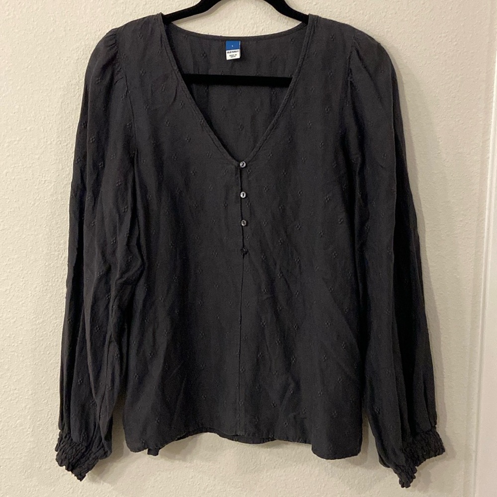 Old Navy Dark Grey Embroidered Blouse